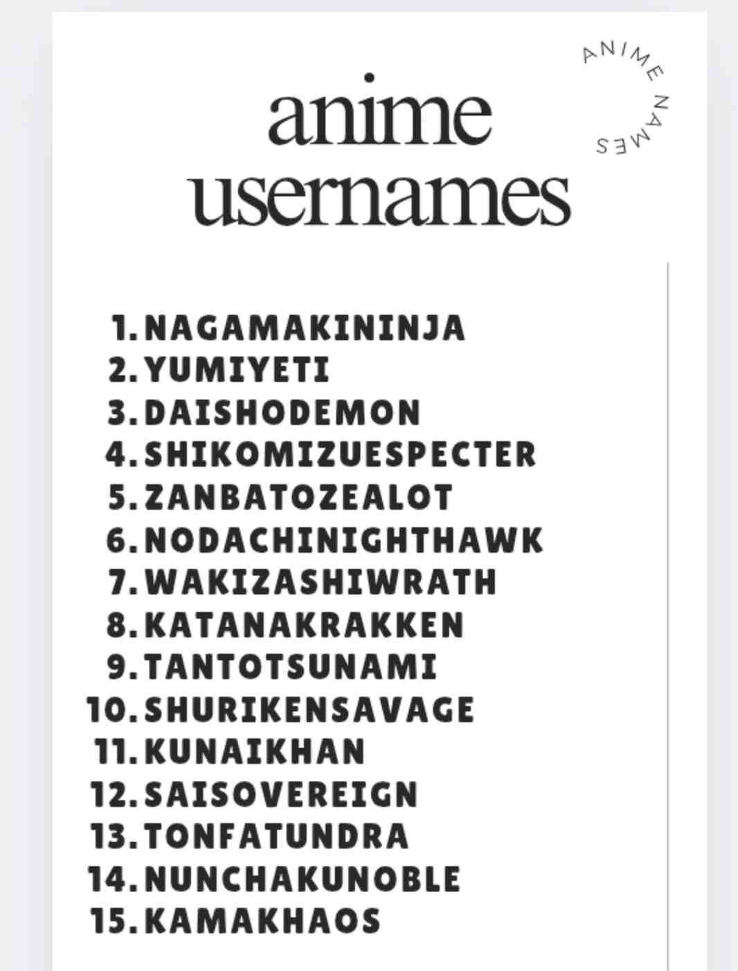anime usernames ideas for boys